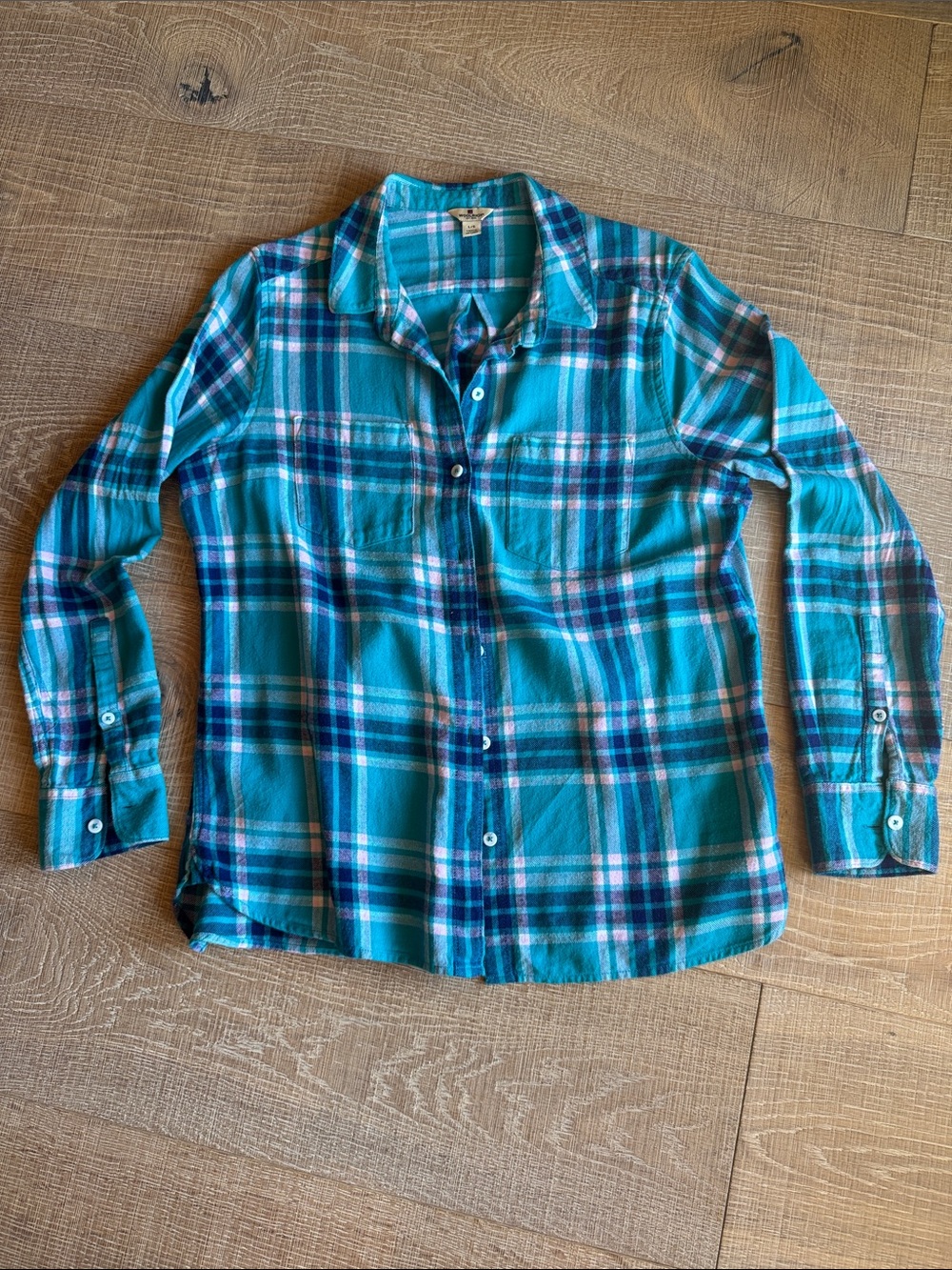 Woolrich Teal Plaid Button-Down flannel cotton Shirt L